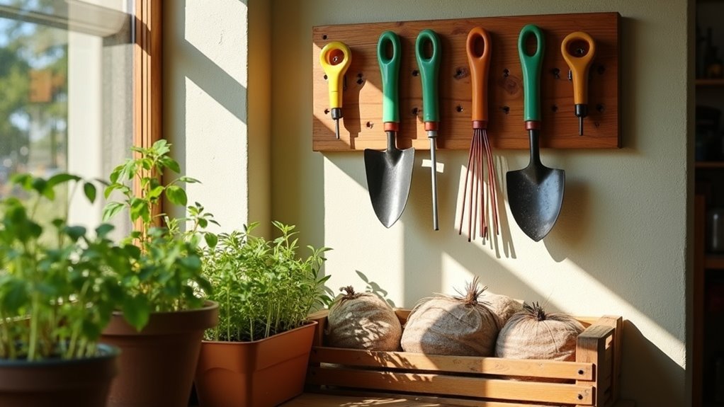 organize indoor potting tools